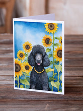Load image into Gallery viewer, Black Poodle in Sunflowers Greeting Cards - Blank Note Cards – 8-Pack of Artist-Designed Cards with Envelopes
