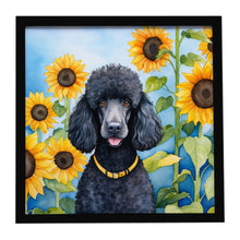 Load image into Gallery viewer, Black Poodle in Sunflowers Framed Metal Print