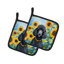 Load image into Gallery viewer, Black Poodle in Sunflowers Pot Holders - Set of 2 Decorative Kitchen Helpers | Made in the USA