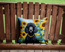 Load image into Gallery viewer, Black Poodle in Sunflowers Throw Pillow - 14x14 Decorative Pillow – Art for Your Home &amp; Patio