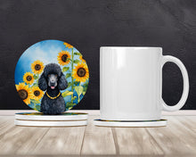 Load image into Gallery viewer, Black Poodle in Sunflowers Large Sandstone Coasters Pack of 4