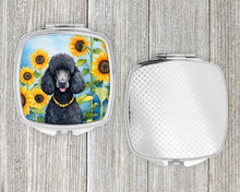 Load image into Gallery viewer, Black Poodle in Sunflowers Compact Mirror – Stylish Purse Mirror with Artistic Covers
