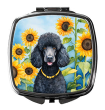 Load image into Gallery viewer, Black Poodle in Sunflowers Compact Mirror – Stylish Purse Mirror with Artistic Covers