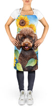 Load image into Gallery viewer, Chocolate Poodle in Sunflowers Apron – Artist-Designed Kitchen, BBQ &amp; Craft Apron