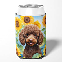 Load image into Gallery viewer, Chocolate Poodle in Sunflowers Can or Bottle Hugger