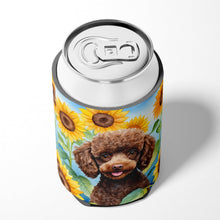 Load image into Gallery viewer, Chocolate Poodle in Sunflowers Can or Bottle Hugger