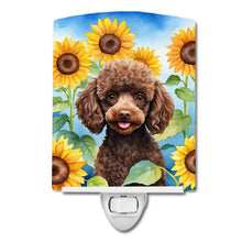 Load image into Gallery viewer, Chocolate Poodle in Sunflowers Ceramic Night Light