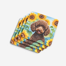 Load image into Gallery viewer, Chocolate Poodle in Sunflowers Coasters - Set of 4 Lightweight Foam, Absorbent Drink Coasters