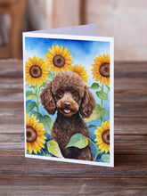 Load image into Gallery viewer, Chocolate Poodle in Sunflowers Greeting Cards - Blank Note Cards – 8-Pack of Artist-Designed Cards with Envelopes