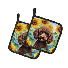 Load image into Gallery viewer, Chocolate Poodle in Sunflowers Pot Holders - Set of 2 Decorative Kitchen Helpers | Made in the USA