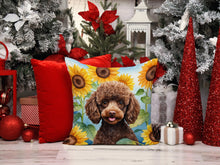 Load image into Gallery viewer, Chocolate Poodle in Sunflowers Throw Pillow - 14x14 Decorative Pillow – Art for Your Home &amp; Patio