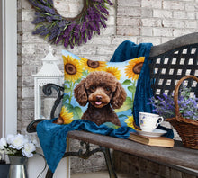 Load image into Gallery viewer, Chocolate Poodle in Sunflowers Throw Pillow