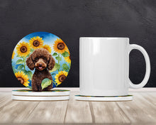 Load image into Gallery viewer, Chocolate Poodle in Sunflowers Large Sandstone Coasters Pack of 4