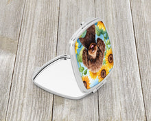 Load image into Gallery viewer, Chocolate Poodle in Sunflowers Compact Mirror – Stylish Purse Mirror with Artistic Covers