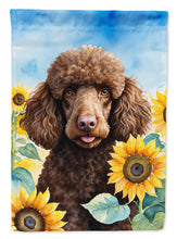 Load image into Gallery viewer, Chocolate Poodle in Sunflowers House Flag
