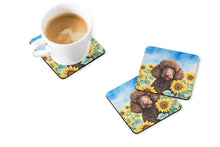 Load image into Gallery viewer, Chocolate Poodle in Sunflowers Coasters - Set of 4 Lightweight Foam, Absorbent Drink Coasters