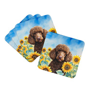 Load image into Gallery viewer, Chocolate Poodle in Sunflowers Coasters - Set of 4 Lightweight Foam, Absorbent Drink Coasters