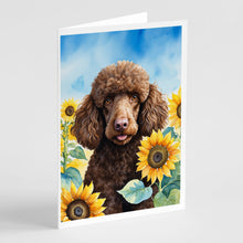 Load image into Gallery viewer, Chocolate Poodle in Sunflowers Greeting Cards - Blank Note Cards – 8-Pack of Artist-Designed Cards with Envelopes