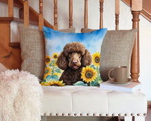 Load image into Gallery viewer, Chocolate Poodle in Sunflowers Throw Pillow - 14x14 Decorative Pillow – Art for Your Home &amp; Patio