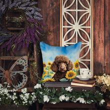 Load image into Gallery viewer, Chocolate Poodle in Sunflowers Throw Pillow - 14x14 Decorative Pillow – Art for Your Home &amp; Patio