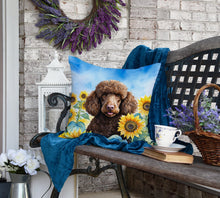 Load image into Gallery viewer, Chocolate Poodle in Sunflowers Throw Pillow