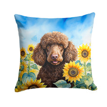 Load image into Gallery viewer, Chocolate Poodle in Sunflowers Throw Pillow