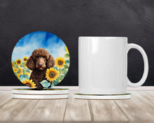 Load image into Gallery viewer, Chocolate Poodle in Sunflowers Large Sandstone Coasters Pack of 4