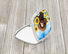 Load image into Gallery viewer, Chocolate Poodle in Sunflowers Compact Mirror – Stylish Purse Mirror with Artistic Covers