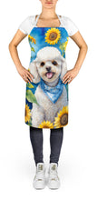 Load image into Gallery viewer, White Poodle in Sunflowers Apron – Artist-Designed Kitchen, BBQ &amp; Craft Apron