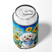 Load image into Gallery viewer, White Poodle in Sunflowers Can or Bottle Hugger