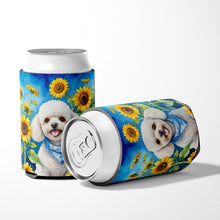 Load image into Gallery viewer, White Poodle in Sunflowers Can or Bottle Hugger