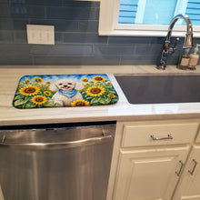 Load image into Gallery viewer, White Poodle in Sunflowers Dish Drying Mat Absorbent Dish Drying Mat Pad for Kitchen Counter Dish Drainer Mat for Countertop, 14 x 21", Multicolor