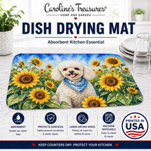 Load image into Gallery viewer, White Poodle in Sunflowers Dish Drying Mat Absorbent Dish Drying Mat Pad for Kitchen Counter Dish Drainer Mat for Countertop, 14 x 21", Multicolor