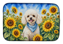 Load image into Gallery viewer, White Poodle in Sunflowers Dish Drying Mat Absorbent Dish Drying Mat Pad for Kitchen Counter Dish Drainer Mat for Countertop, 14 x 21", Multicolor