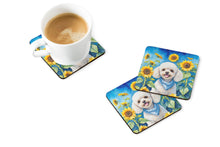 Load image into Gallery viewer, White Poodle in Sunflowers Coasters - Set of 4 Lightweight Foam, Absorbent Drink Coasters