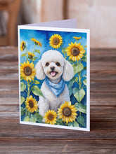 Load image into Gallery viewer, White Poodle in Sunflowers Greeting Cards - Blank Note Cards – 8-Pack of Artist-Designed Cards with Envelopes