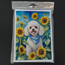 Load image into Gallery viewer, White Poodle in Sunflowers Greeting Cards - Blank Note Cards – 8-Pack of Artist-Designed Cards with Envelopes