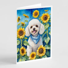 Load image into Gallery viewer, White Poodle in Sunflowers Greeting Cards - Blank Note Cards – 8-Pack of Artist-Designed Cards with Envelopes