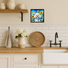 Load image into Gallery viewer, White Poodle in Sunflowers Framed Metal Print