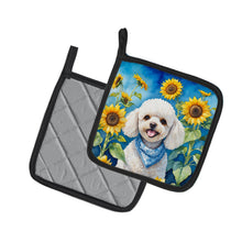 Load image into Gallery viewer, White Poodle in Sunflowers Pot Holders - Set of 2 Decorative Kitchen Helpers | Made in the USA