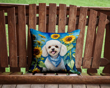 Load image into Gallery viewer, White Poodle in Sunflowers Throw Pillow - 14x14 Decorative Pillow – Art for Your Home &amp; Patio