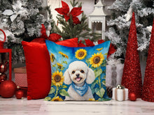 Load image into Gallery viewer, White Poodle in Sunflowers Throw Pillow - 14x14 Decorative Pillow – Art for Your Home &amp; Patio