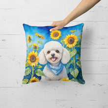 Load image into Gallery viewer, White Poodle in Sunflowers Throw Pillow