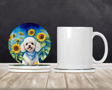 Load image into Gallery viewer, White Poodle in Sunflowers Large Sandstone Coasters Pack of 4