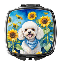 Load image into Gallery viewer, White Poodle in Sunflowers Compact Mirror – Stylish Purse Mirror with Artistic Covers