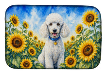 Load image into Gallery viewer, White Poodle in Sunflowers Dish Drying Mat Absorbent Dish Drying Mat Pad for Kitchen Counter Dish Drainer Mat for Countertop, 14 x 21", Multicolor