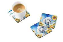 Load image into Gallery viewer, White Poodle in Sunflowers Coasters - Set of 4 Lightweight Foam, Absorbent Drink Coasters