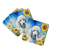 Load image into Gallery viewer, White Poodle in Sunflowers Coasters - Set of 4 Lightweight Foam, Absorbent Drink Coasters