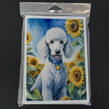 Load image into Gallery viewer, White Poodle in Sunflowers Greeting Cards - Blank Note Cards – 8-Pack of Artist-Designed Cards with Envelopes