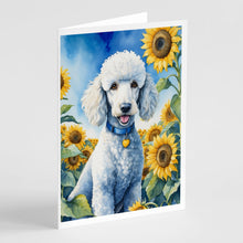 Load image into Gallery viewer, White Poodle in Sunflowers Greeting Cards - Blank Note Cards – 8-Pack of Artist-Designed Cards with Envelopes